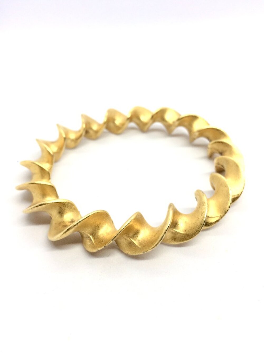 VINTAGE BANGLE BRACELET Gold Tone Spiral Ribbon Wave Sculptural Matte Statement
